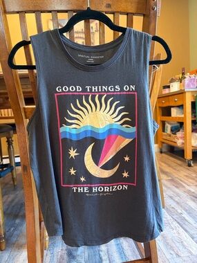 Spiritual Gangster charcoal Graphic Horizon Muscle Tank L